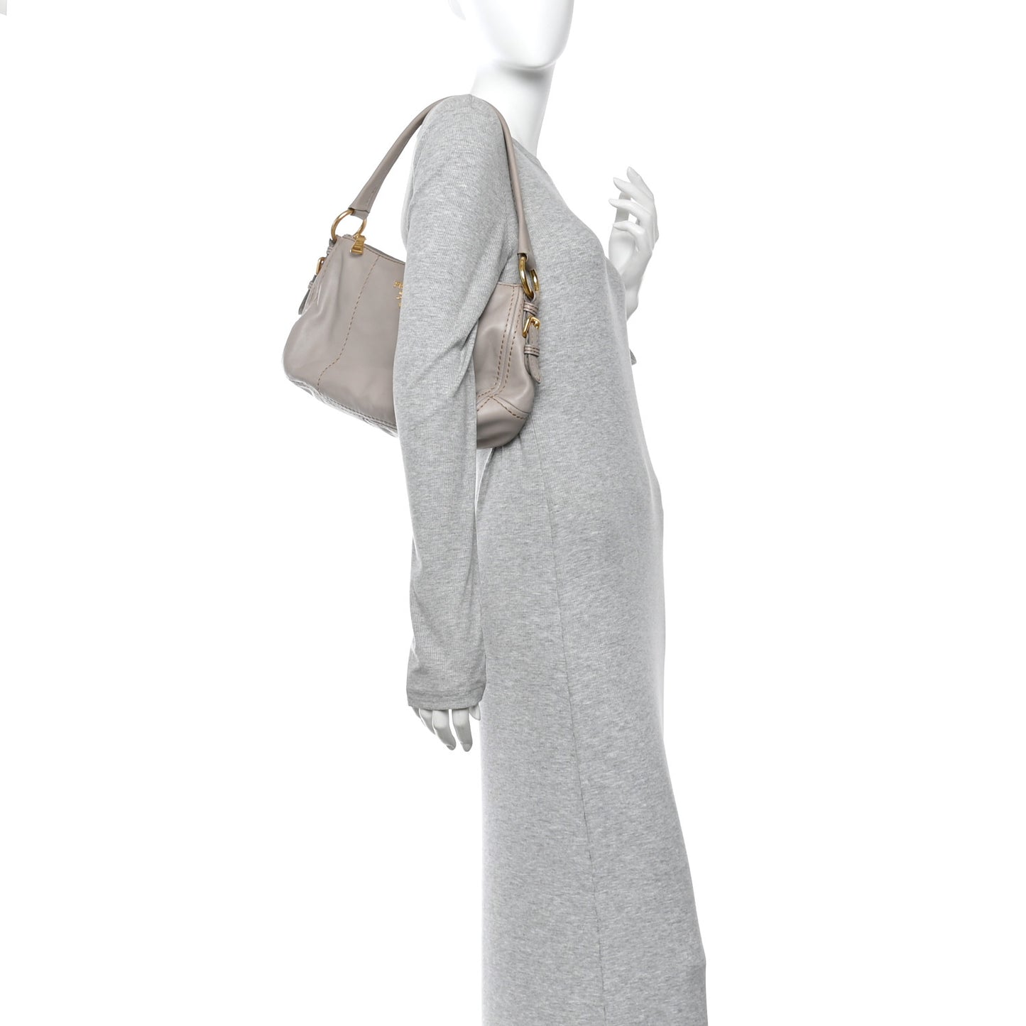 Soft Calfskin Stitched Shoulder Bag  Argilla