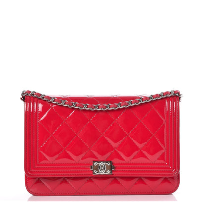 Chanel Patent Calfskin Quilted Boy Wallet On Chain WOC Pink 1 of 13