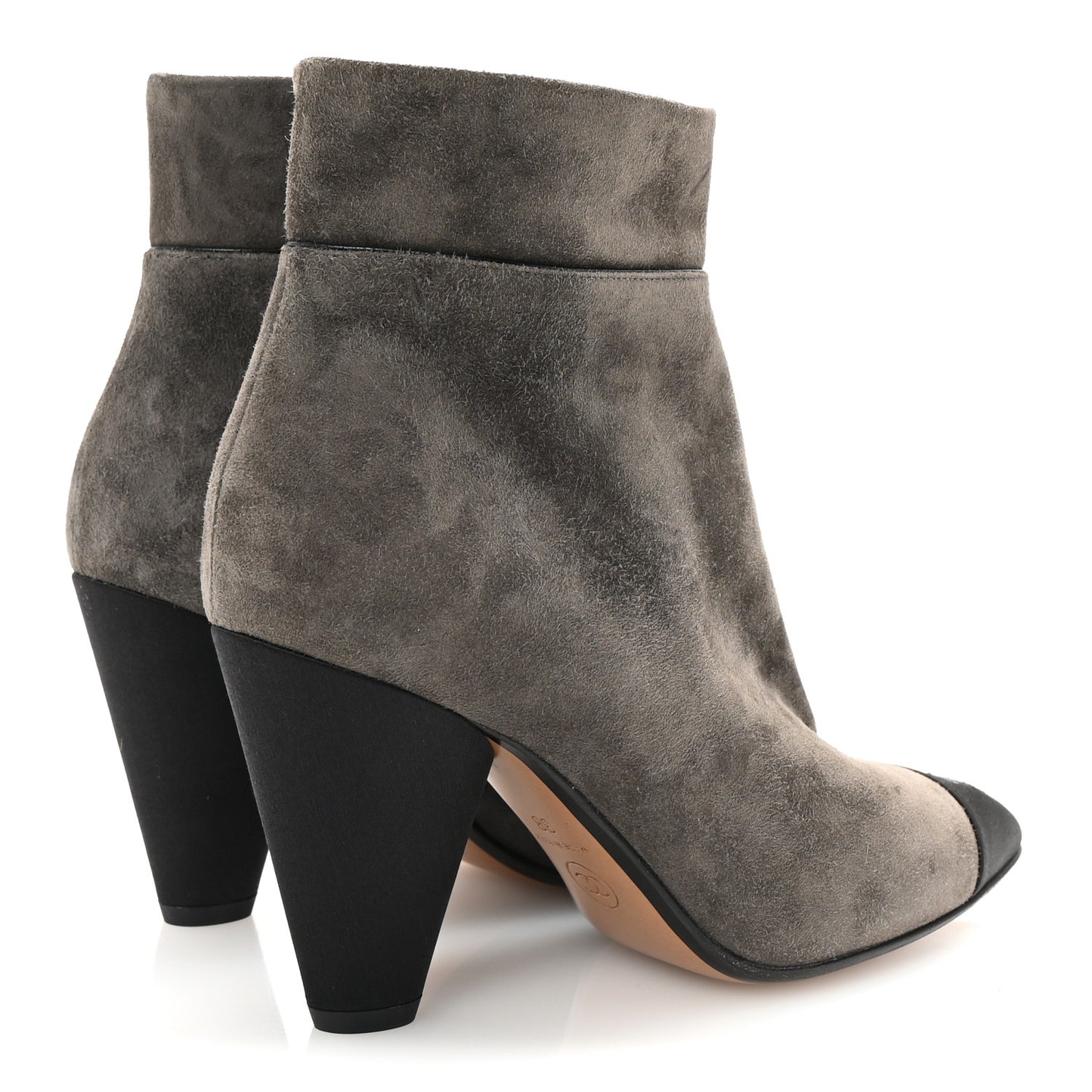 Suede Calfskin Satin Cap Toe Short Boots 38 Grey Black