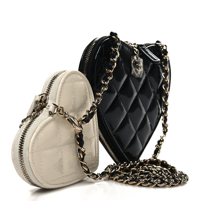 Chanel Patent Calfskin Resin Quilted CC Heart Clutch With Chain Black 3 of 12