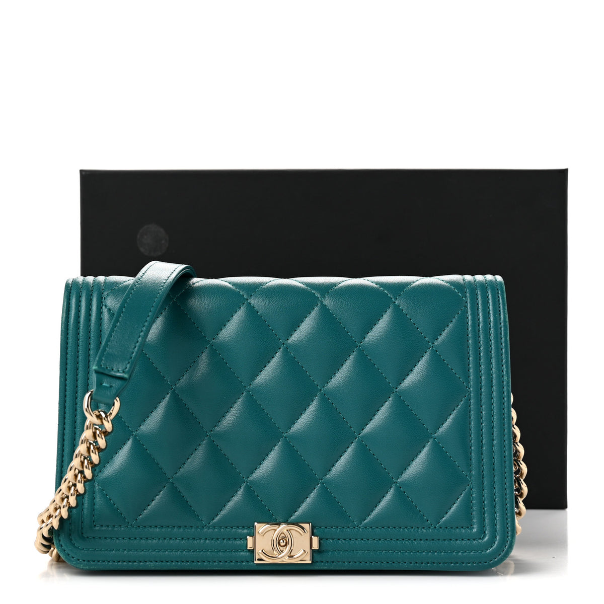 Chanel Lambskin Quilted Boy Wallet On Chain WOC Green 12 of 12