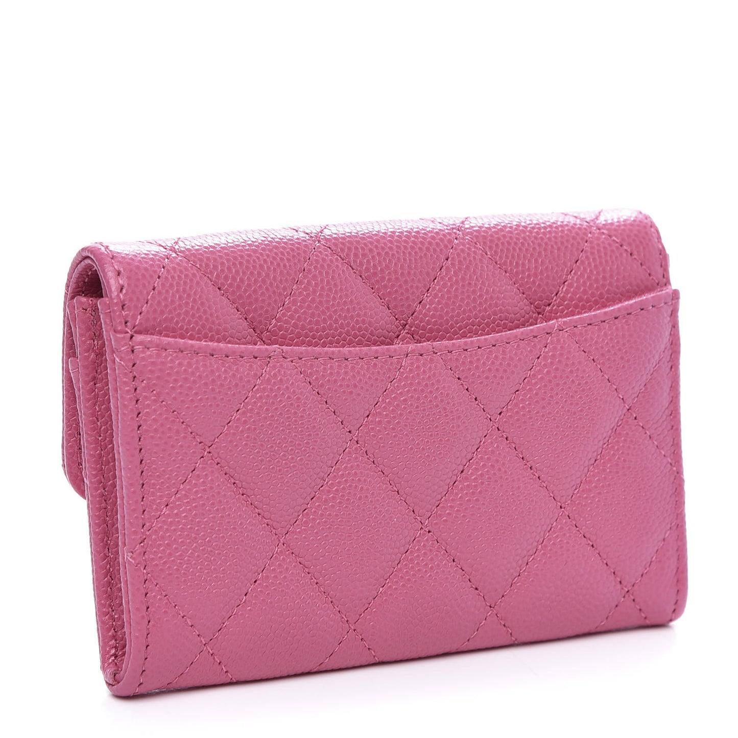 Caviar Quilted Flap Card Holder Wallet Pink