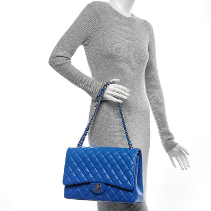 Chanel Lambskin Quilted Maxi Double Flap Blue 2 of 7