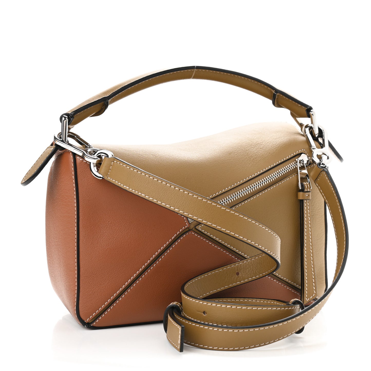 Calfskin Small Puzzle Bag Ochre Green Soft White