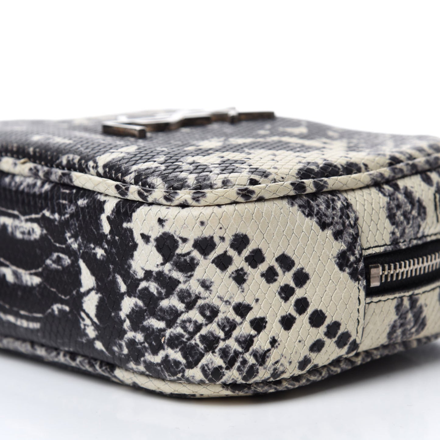 Python Embossed Calfskin Monogram Blogger Bag Black Beige