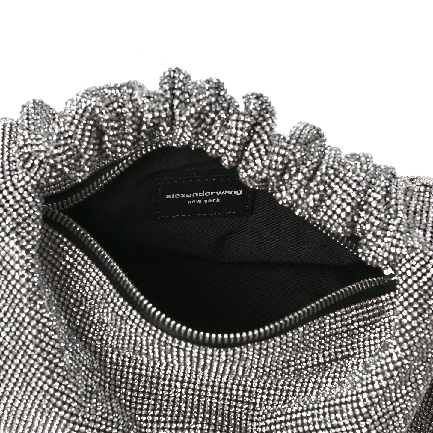 Mesh Crystal Rhinestone Mini Scrunchie Clutch Black Silver