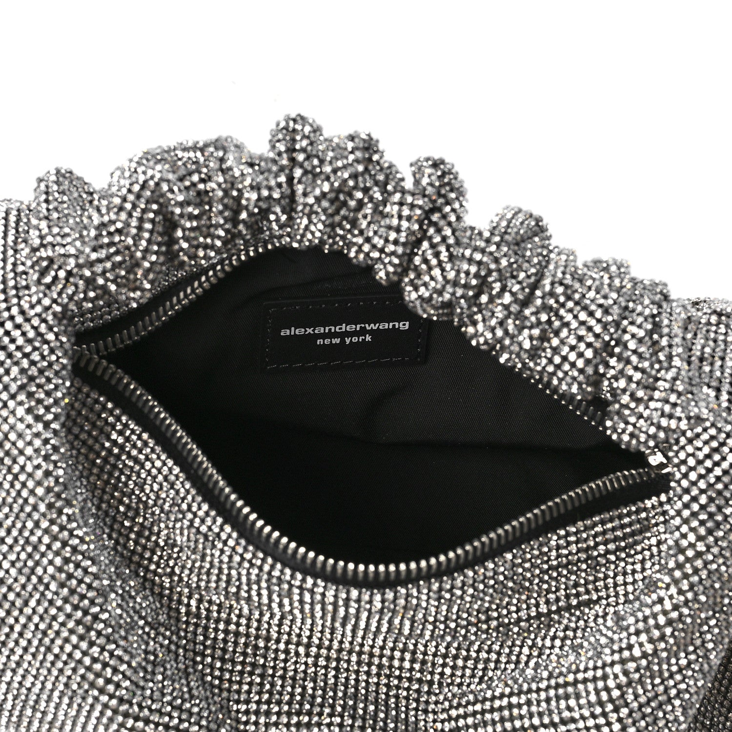 Alexander Wang Mesh Crystal Rhinestone Mini Scrunchie Clutch Black Silver 5 of 9