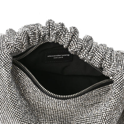 Alexander Wang Mesh Crystal Rhinestone Mini Scrunchie Clutch Black Silver 5 of 9