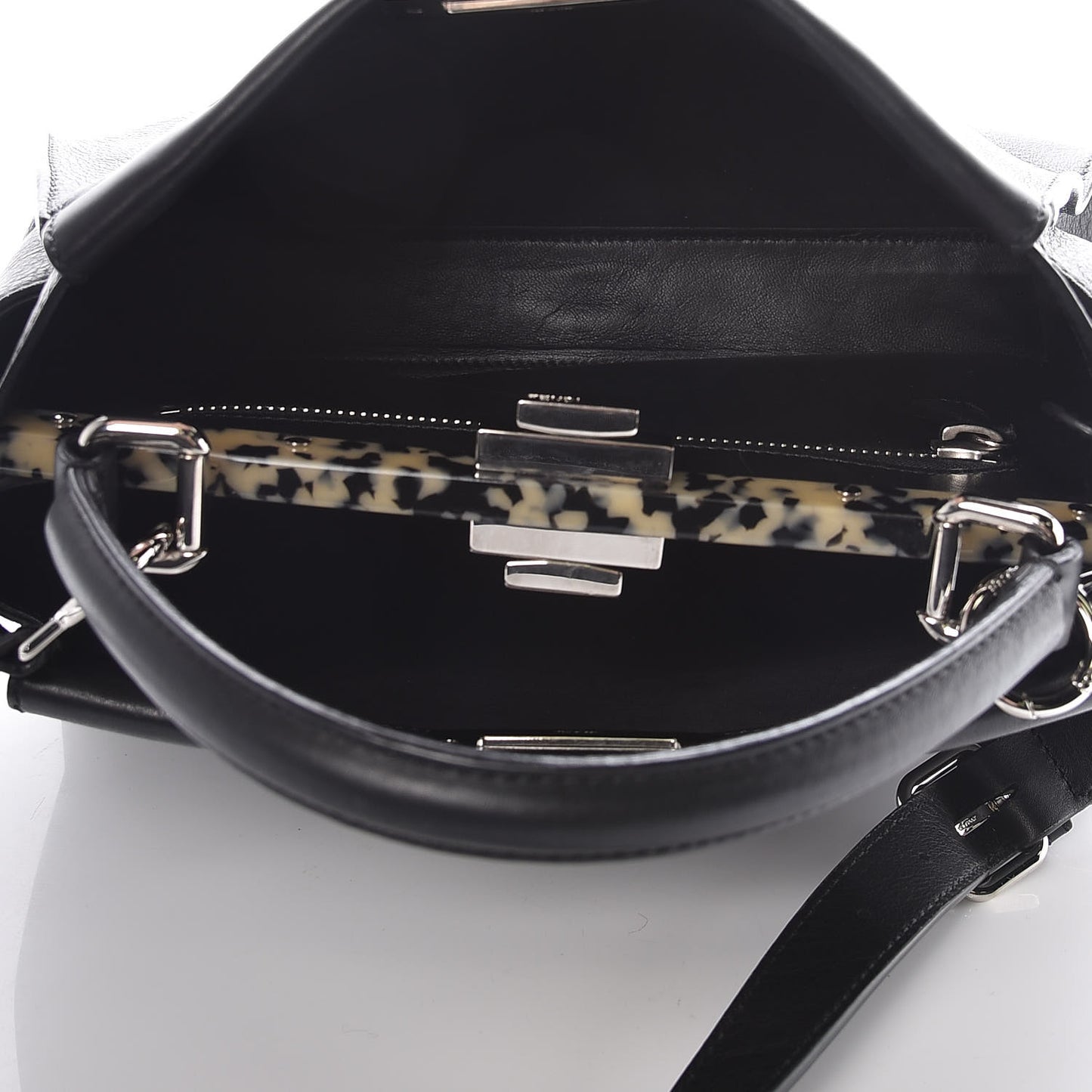 Vitello Dolce Shiny Nappa Plexglass Granite Medium Peekaboo Iconic Satchel Black
