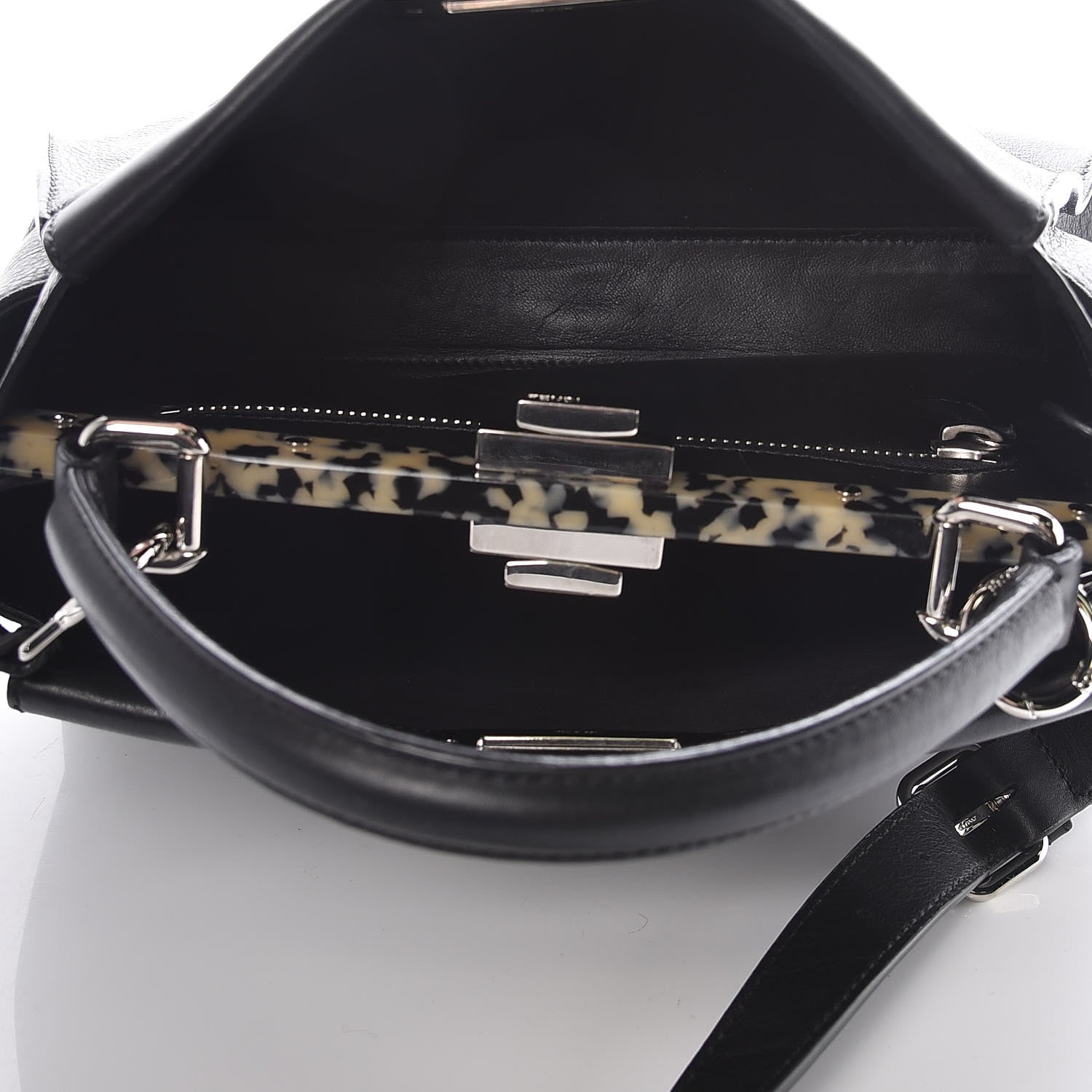 Fendi Vitello Dolce Shiny Nappa Plexglass Granite Medium Peekaboo Iconic Satchel Black 7 of 12