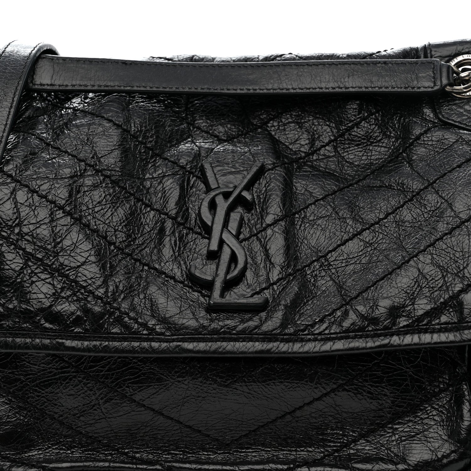 Saint Laurent Crinkled Calfskin Matelasse Monogram Medium Niki Chain Satchel Black 10 of 15