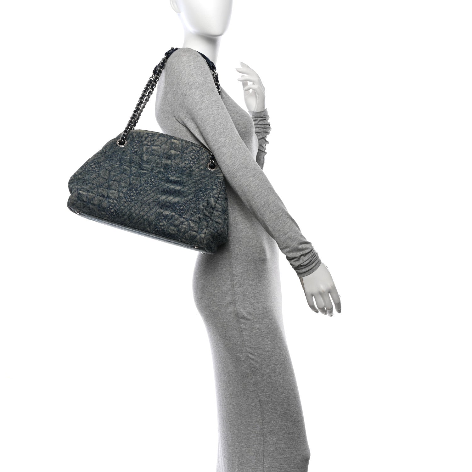 Chanel Denim Camellia Embroidered Medium Just Mademoiselle Blue 2 of 11