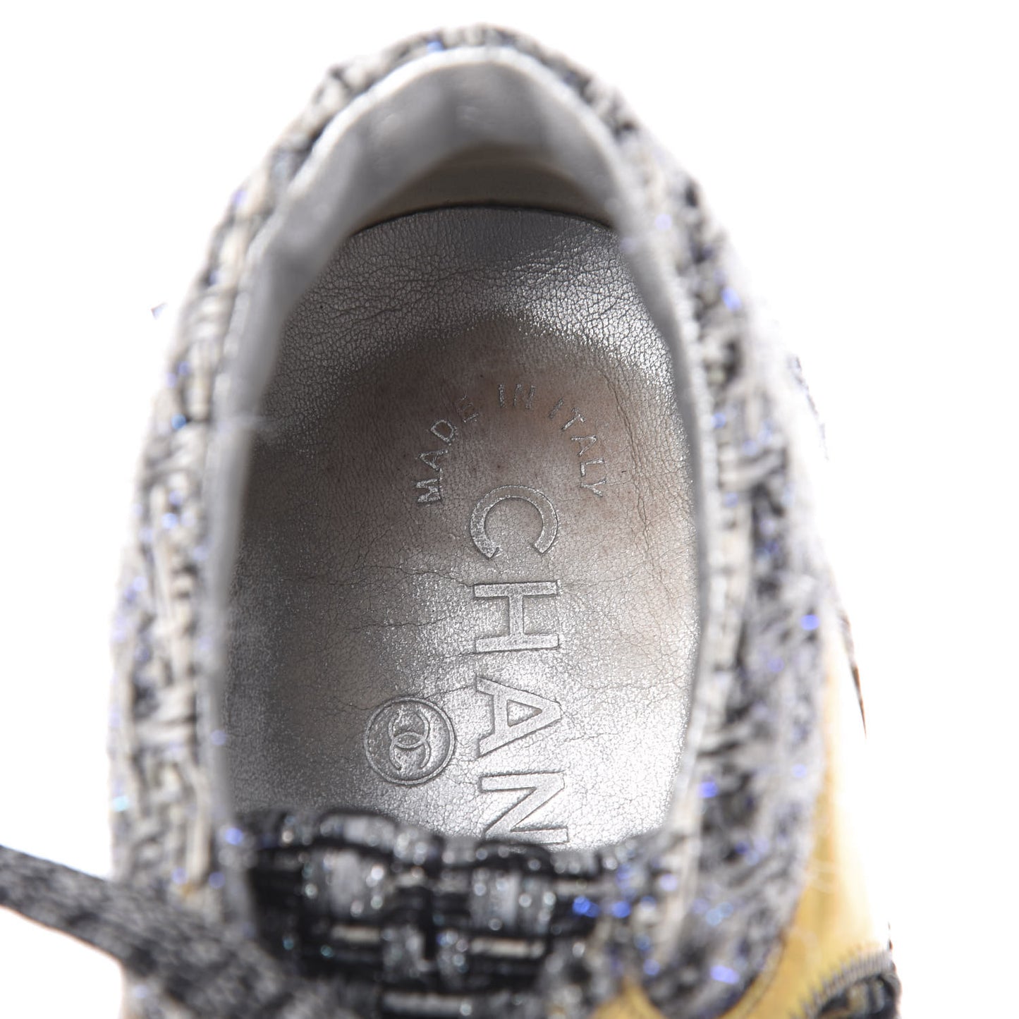 Tweed Lambskin Tennis Sneakers 36 Black White Argent