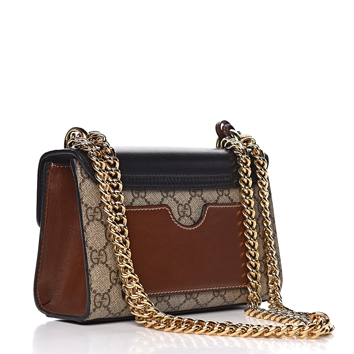 GG Supreme Monogram Calfskin Small Padlock Shoulder Bag Beige Black Cuir
