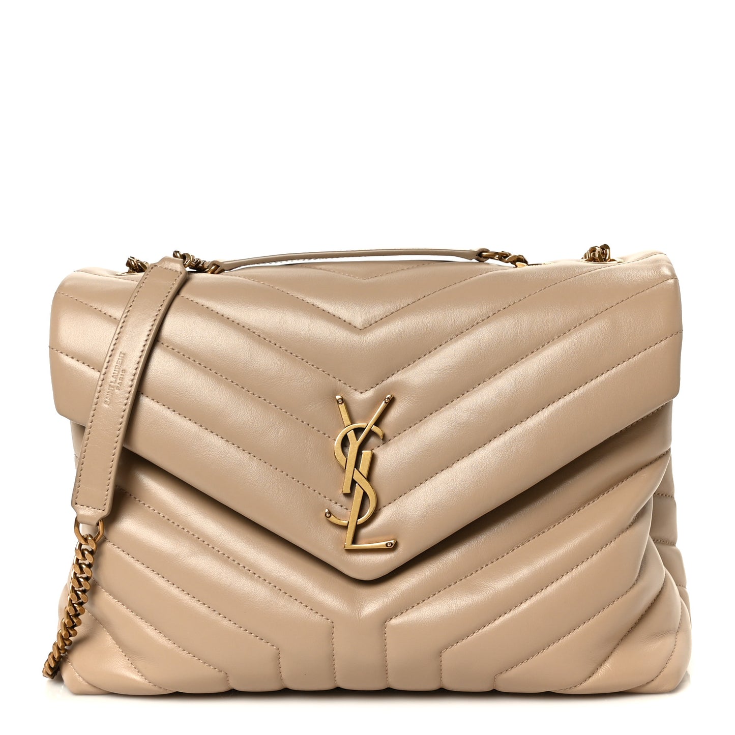 Calfskin Y Quilted Monogram Medium Loulou Chain Satchel Dark Beige