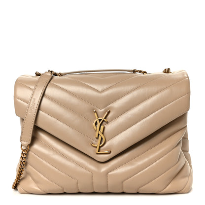 Saint Laurent Calfskin Y Quilted Monogram Medium Loulou Chain Satchel Dark Beige 1 of 11