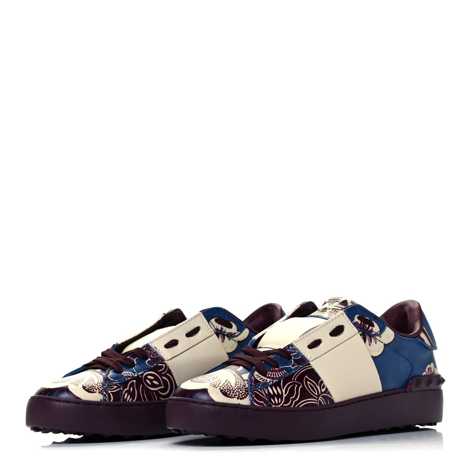 Valentino Garavani Calfskin Mime Rockstud Open Sneakers 36 Indigo Rubin Ivory 2 of 8