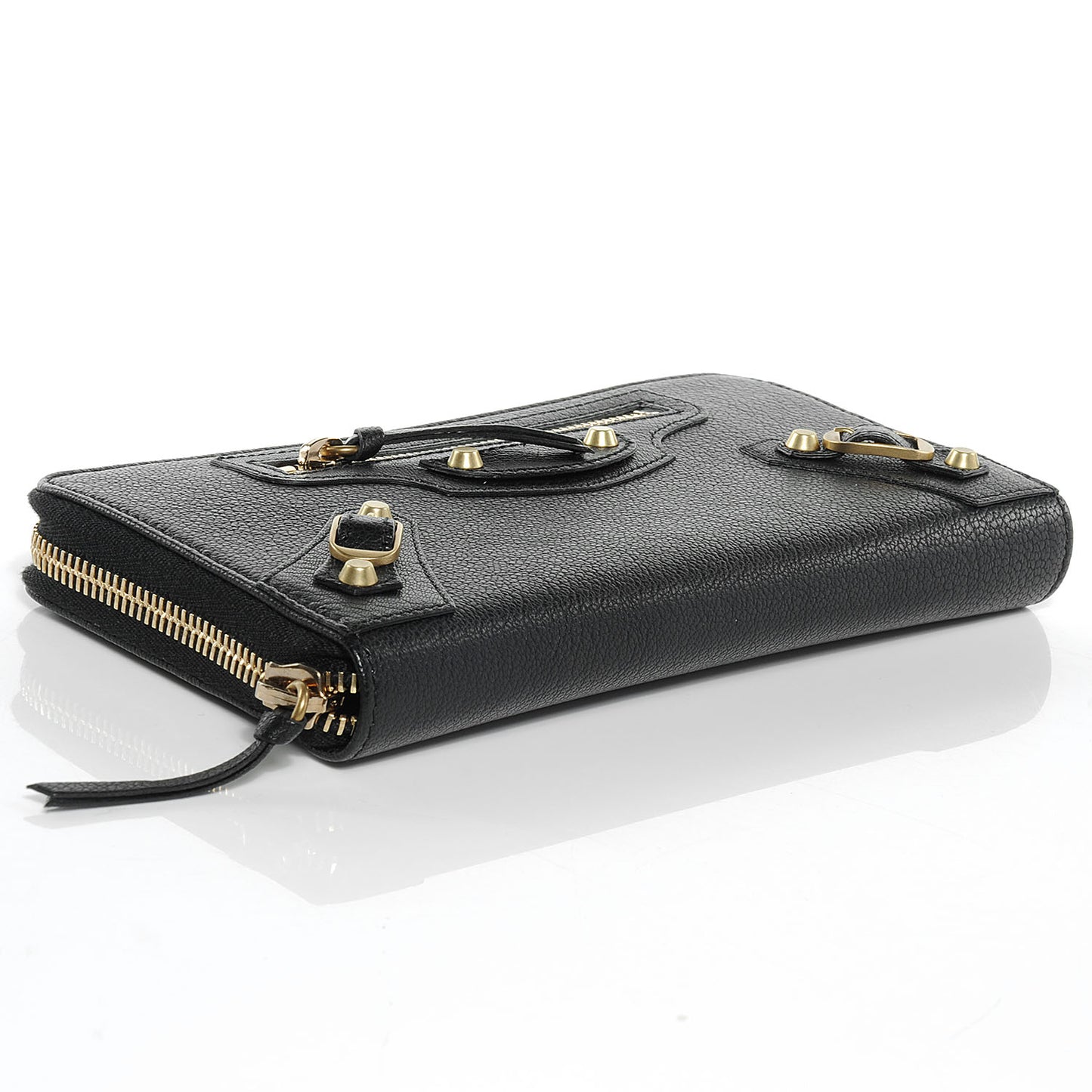 Calfskin Papier Continental Zip Around Wallet Black