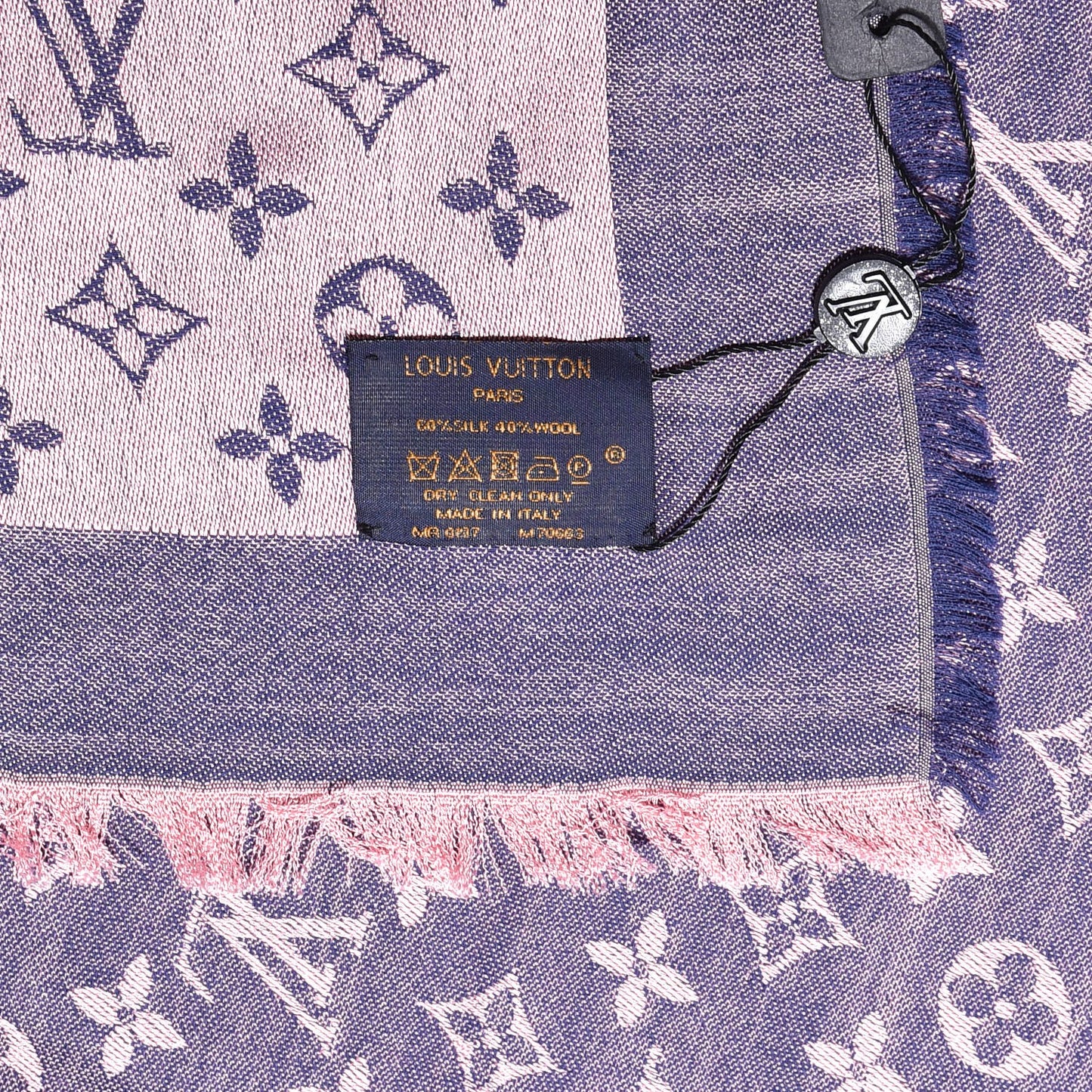 Wool Silk Monogram Denim Shawl Purple Pink