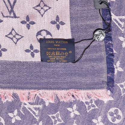Louis Vuitton Wool Silk Monogram Denim Shawl Purple Pink 4 of 4