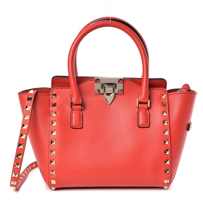 Valentino Garavani Vitello Mini Rockstud Double Handle Tote Deep Orange 1 of 11