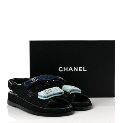 Chanel Knit Fabric Velcro Dad Sandals 38 Black Dark Blue Light Blue 9 of 9