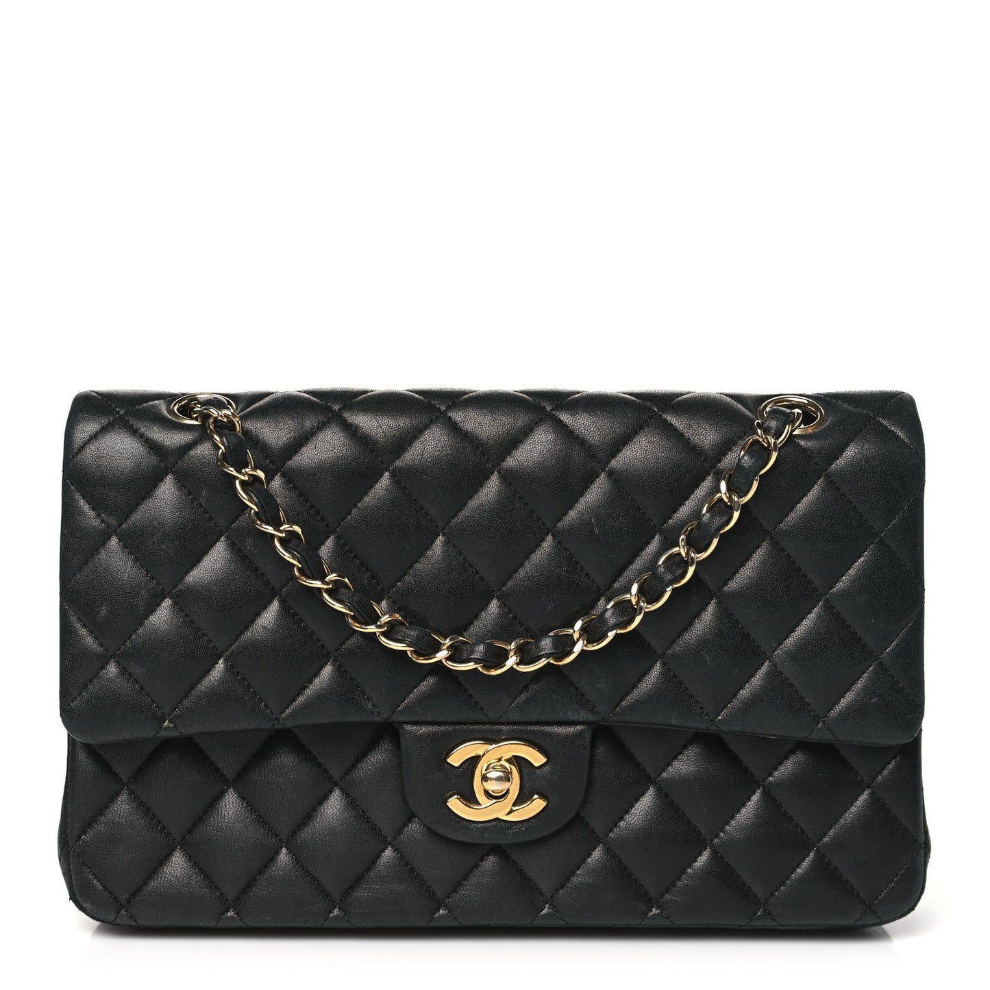 Lambskin Quilted Medium Double Flap Black