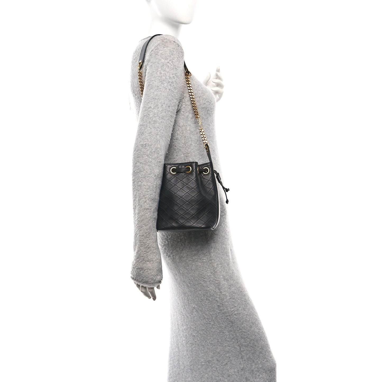 Lambskin Carre Quilted Small Cassandre Bucket Bag Black