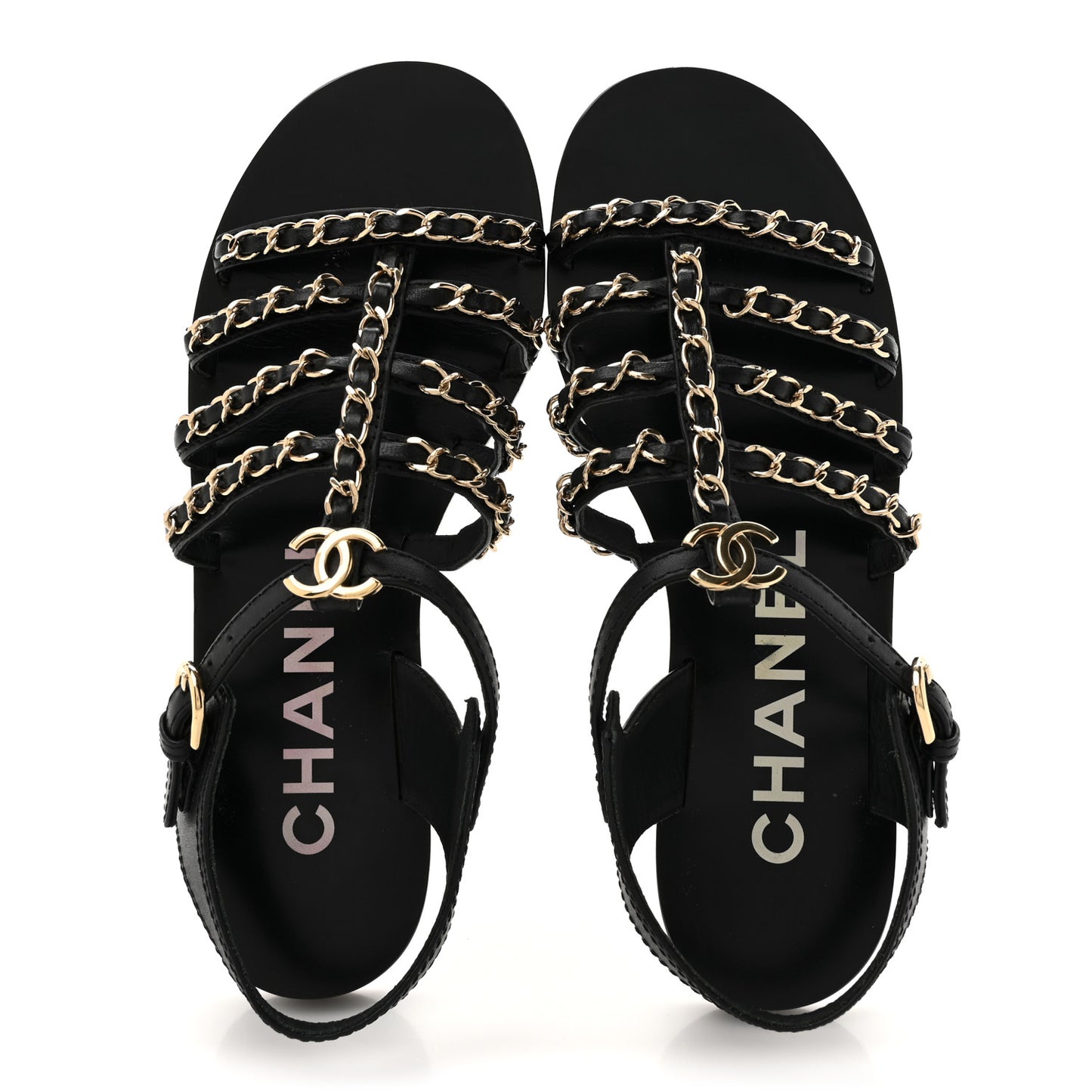 Calfskin Multi Chain CC Sandals 37 Black
