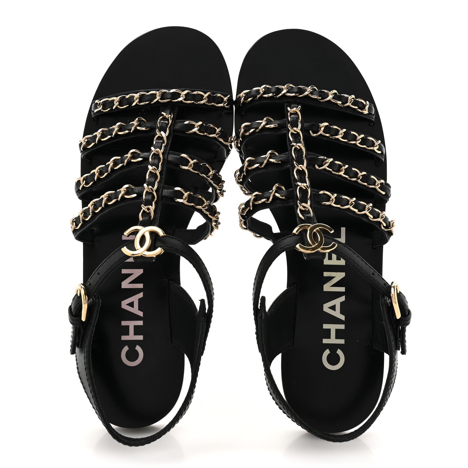Chanel Calfskin Multi Chain CC Sandals 37 Black 2 of 11