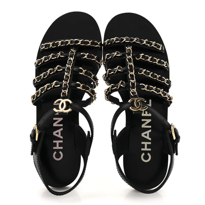 Chanel Calfskin Multi Chain CC Sandals 37 Black 2 of 11