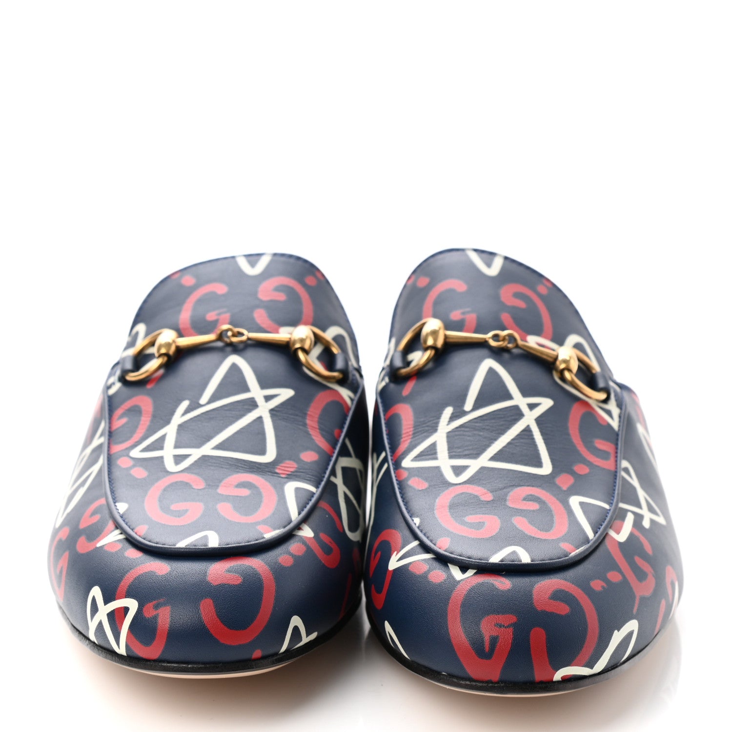 Gucci GucciGhost Print Womens Princetown Slippers 40 Blue Agata Hibiscus Red 2 of 9