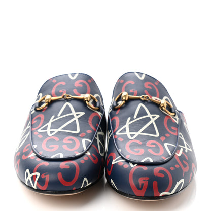 Gucci GucciGhost Print Womens Princetown Slippers 40 Blue Agata Hibiscus Red 2 of 9
