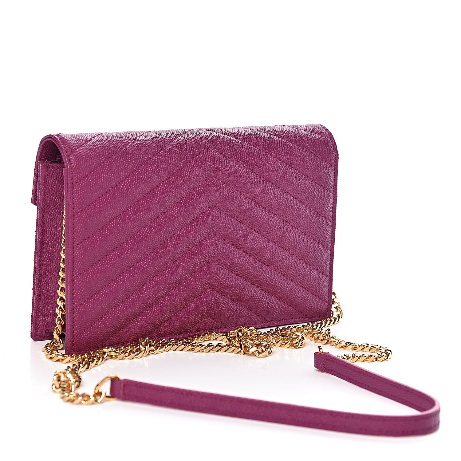 Saint Laurent Grain De Poudre Matelasse Chevron Monogram Envelope Chain Wallet Dark Grape 3 of 10
