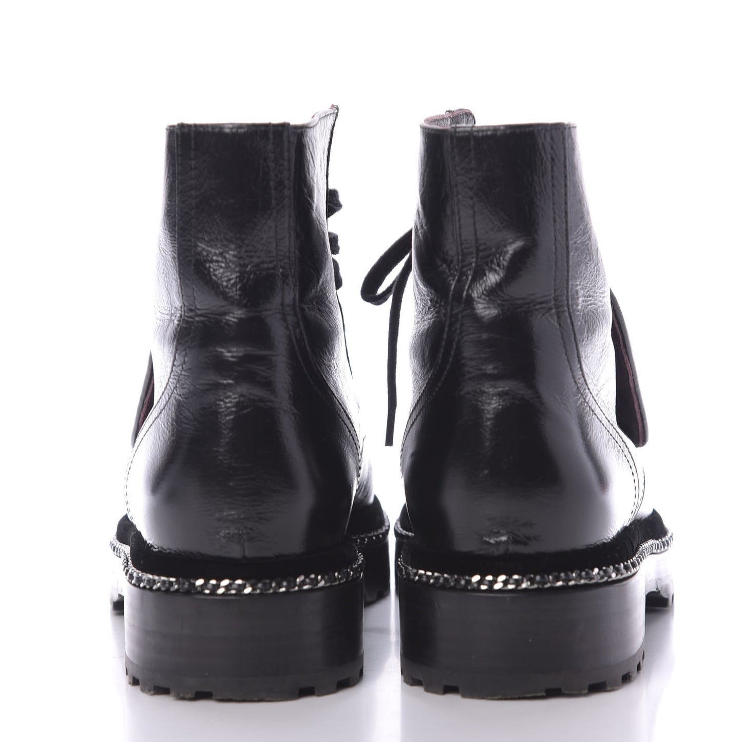 Crackled Calfskin Velvet Pearl Combat Short Boots 39 Black