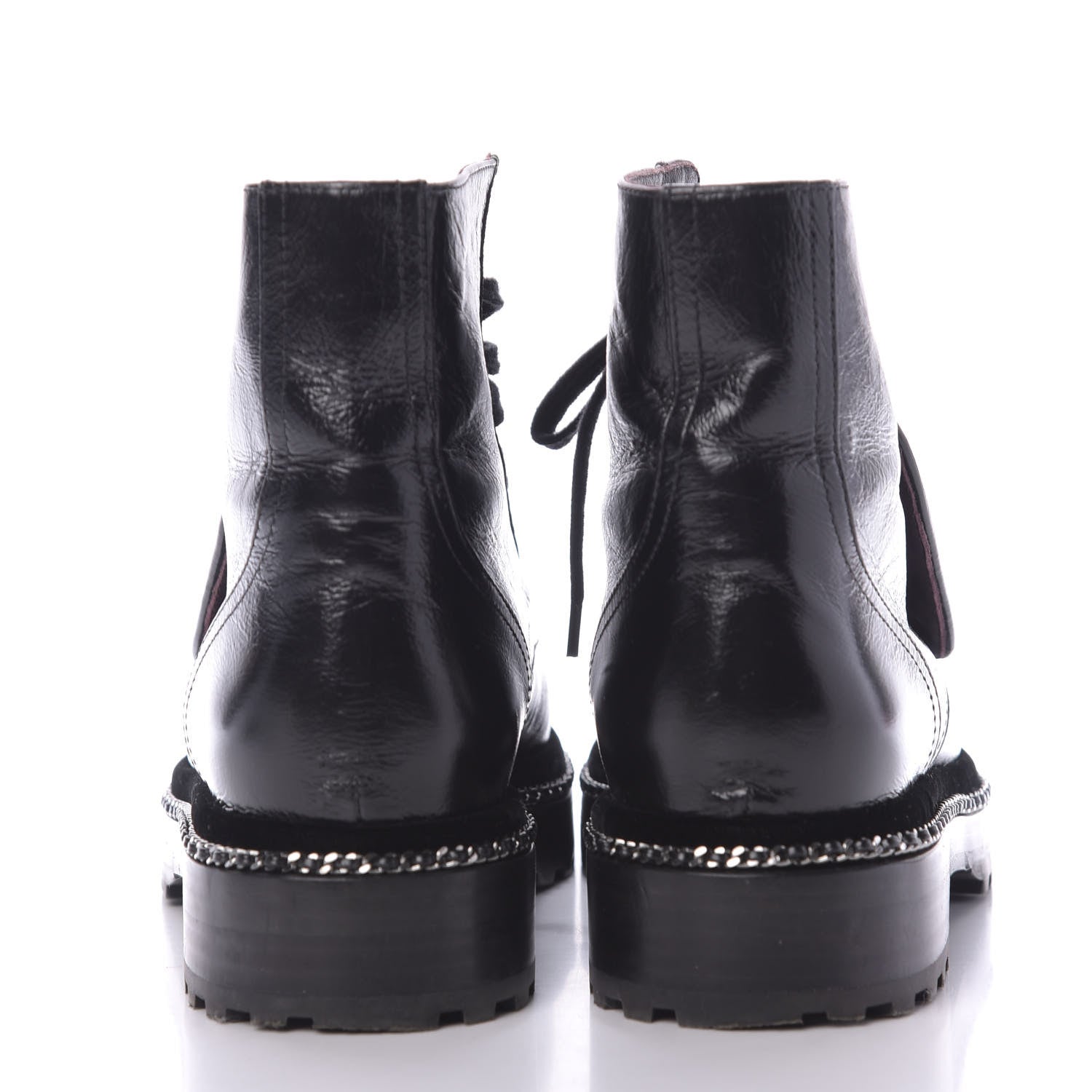 Chanel Crackled Calfskin Velvet Pearl Combat Short Boots 39 Black 5 of 10
