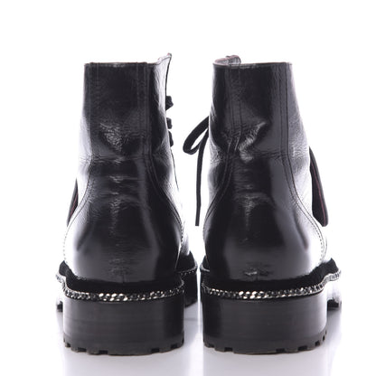 Chanel Crackled Calfskin Velvet Pearl Combat Short Boots 39 Black 5 of 10