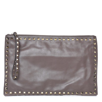 Valentino Garavani Vitello Large Rockstud Zip Wristlet Pouch Taupe 1 of 17
