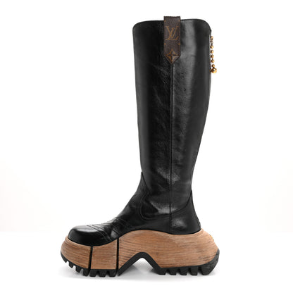 Louis Vuitton Patent Calfskin LV Zoom Platform High Boots 37 Black 1 of 14