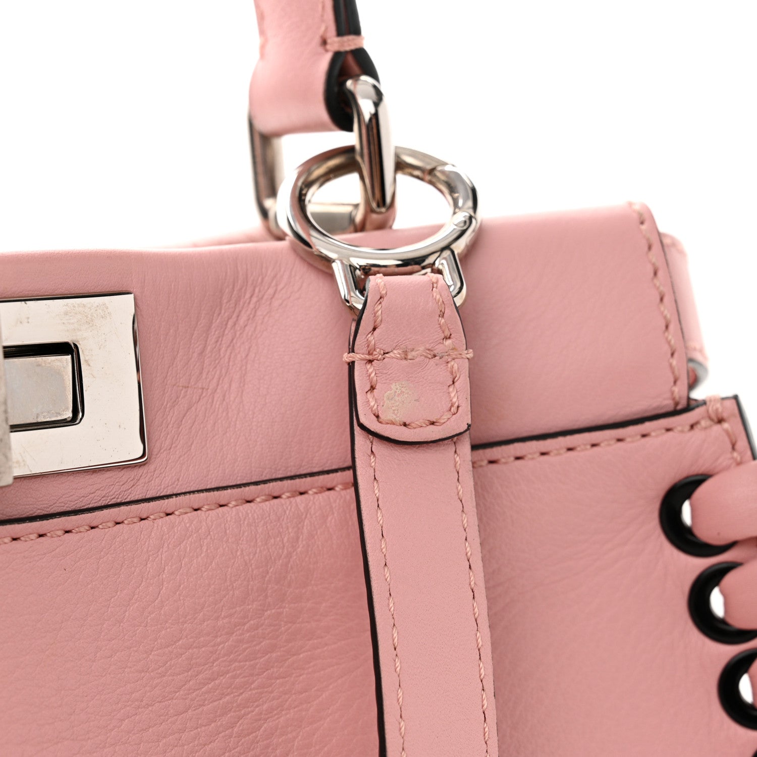 Fendi Vitello Seta Lace Up Medium Peekaboo Iconic Satchel Bubblegum 16 of 17