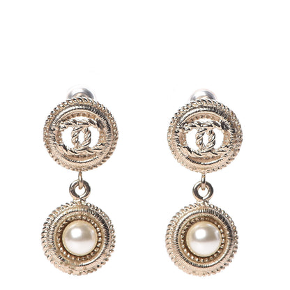 Chanel Pearl CC Drop Earrings Gold Pearly White 1 of 5