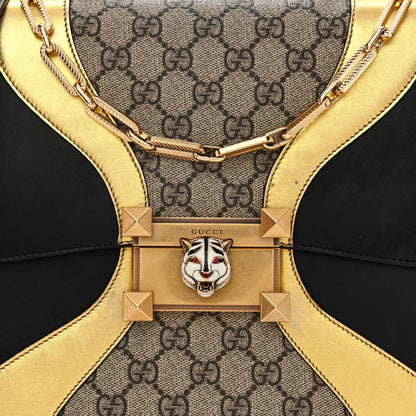 Gucci Nappa GG Supreme Monogram Medium Osiride Top Handle Bag Black Oro Vecchio Beige Ebony 9 of 18