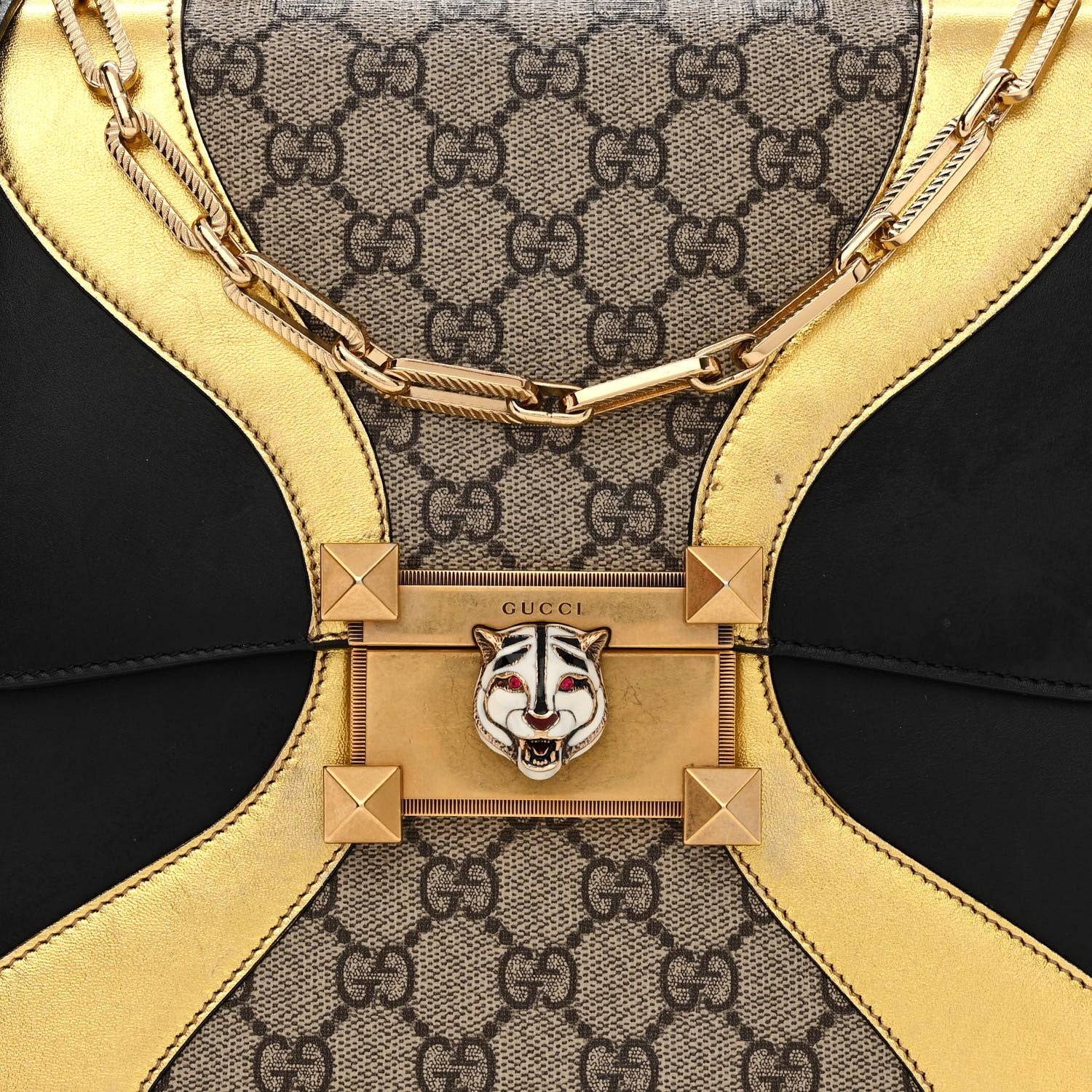 Gucci Nappa GG Supreme Monogram Medium Osiride Top Handle Bag Black Oro Vecchio Beige Ebony 9 of 18