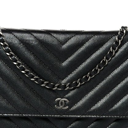 Chanel Iridescent Caviar Chevron Quilted Wallet On Chain WOC Black 9 of 12