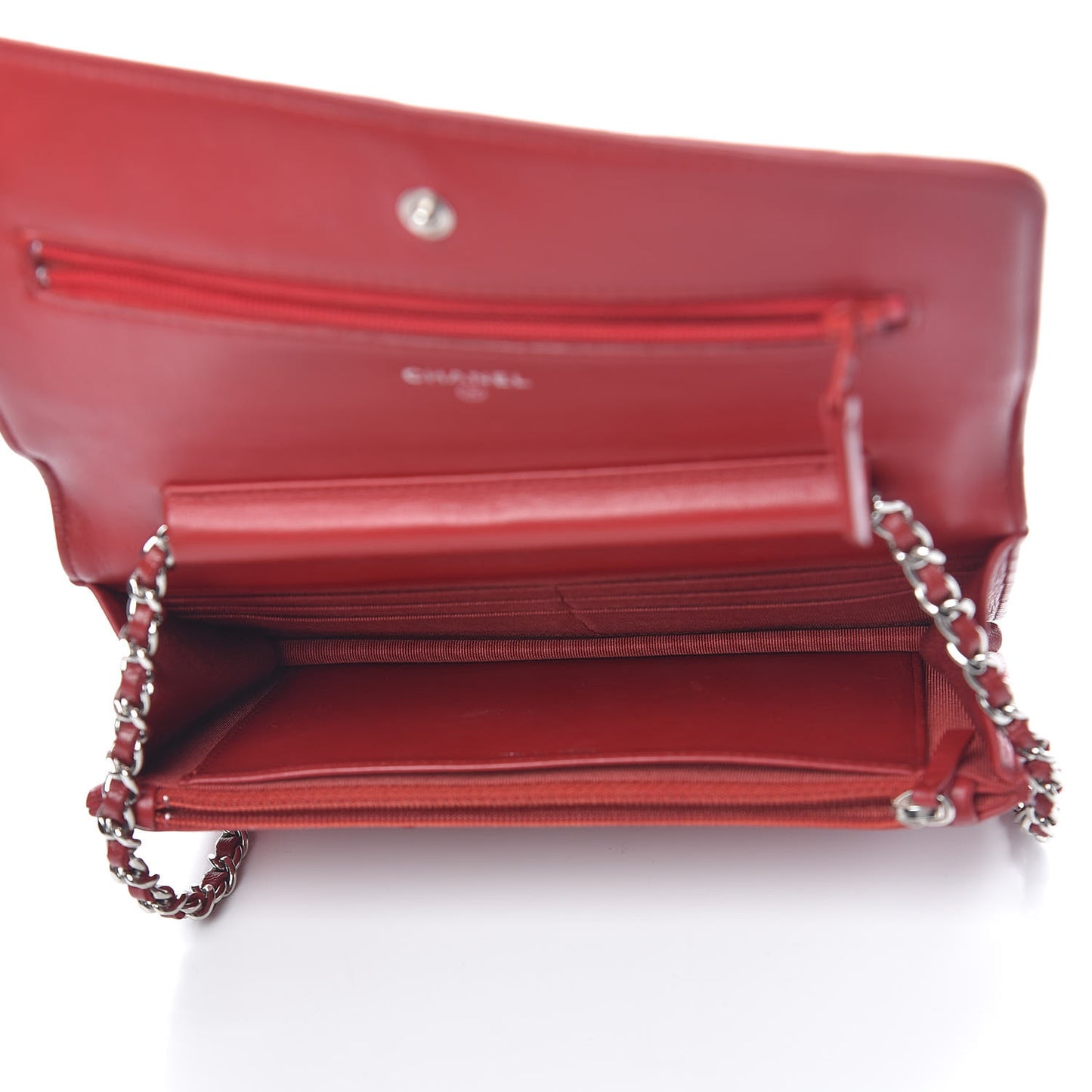 Lambskin Quilted Wallet On Chain WOC Red