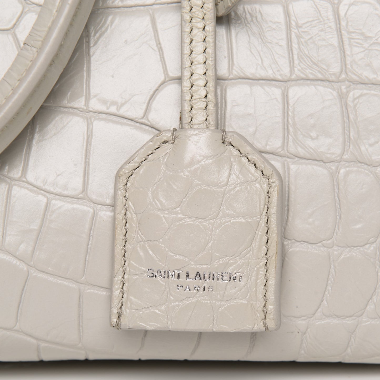 Calfskin Crocodile Embossed Baby Monogram Cabas Gris Perle
