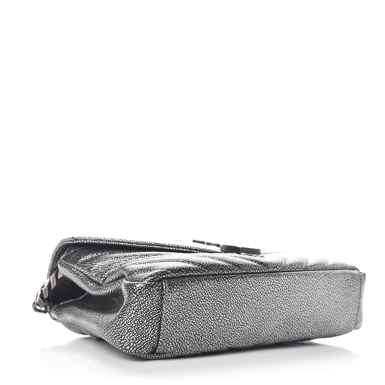 Saint Laurent Metallic Grain De Poudre Matelasse Chevron Monogram Medium College Bag Gunmetal 4 of 9