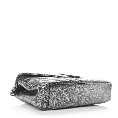 Saint Laurent Metallic Grain De Poudre Matelasse Chevron Monogram Medium College Bag Gunmetal 4 of 9