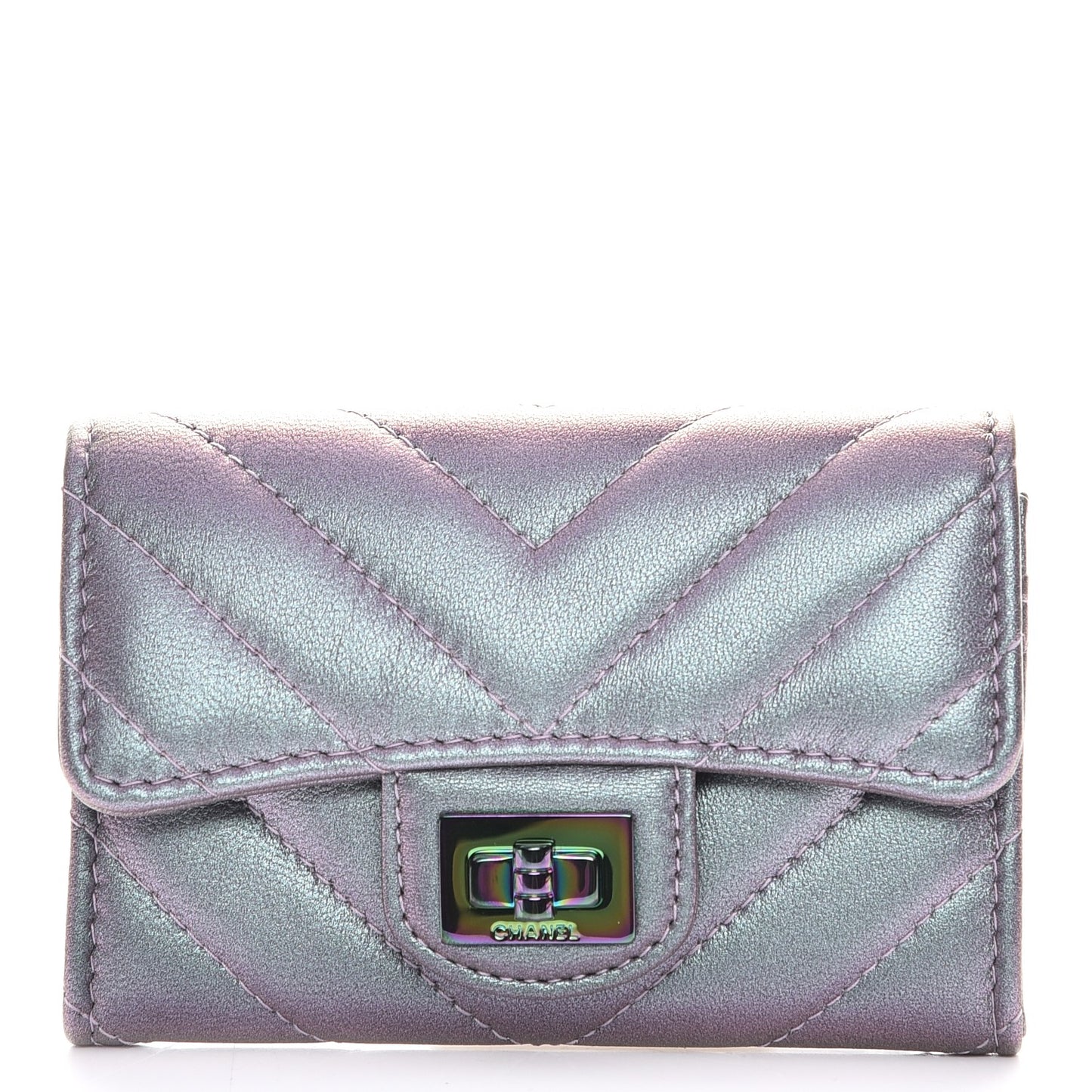 Iridescent Lambskin Chevron Quilted Reissue Card Holder Light Purple