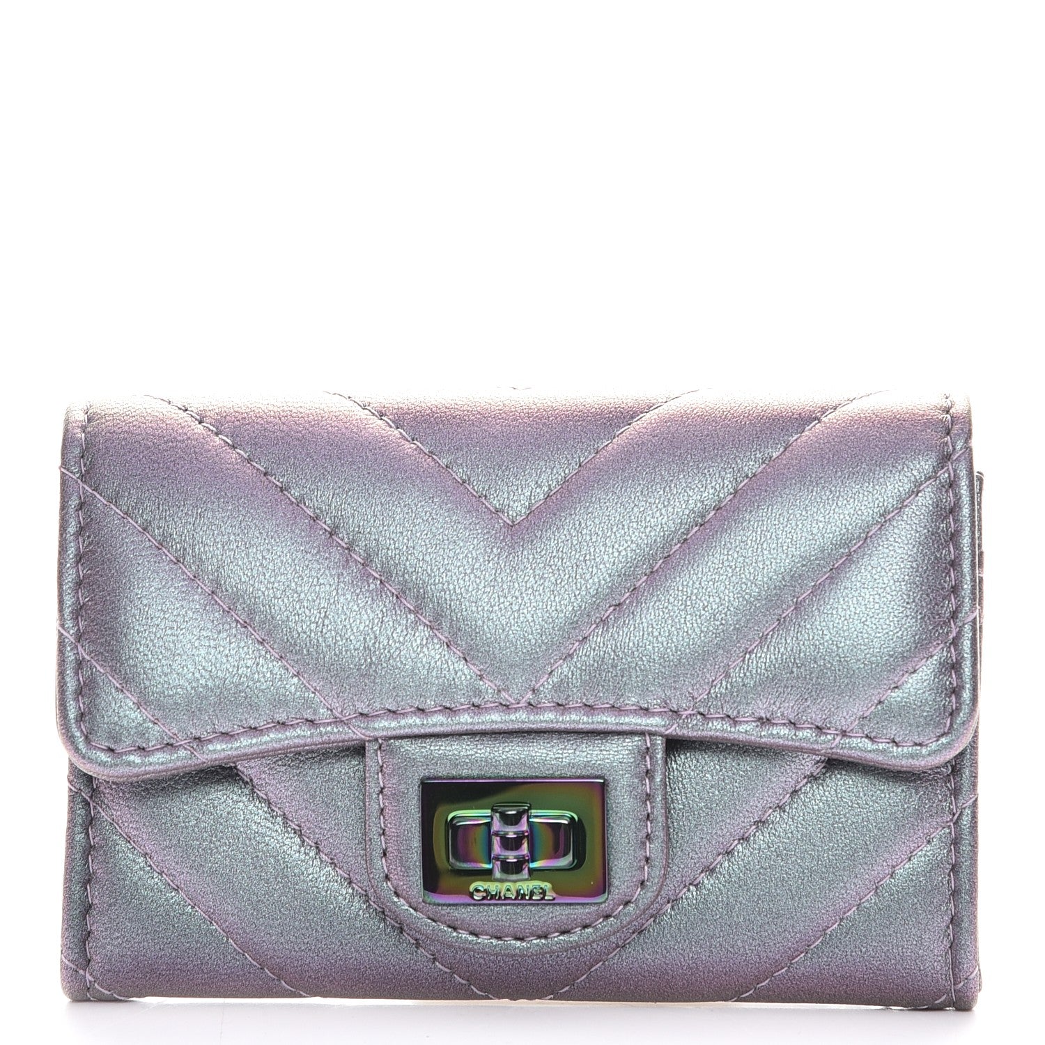 Chanel Iridescent Lambskin Chevron Quilted Reissue Card Holder Light Purple 1 of 9